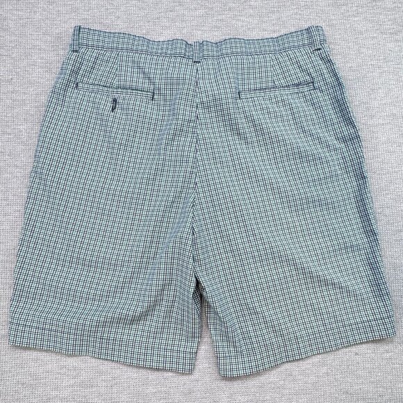 Perry Ellis Mens 36 Chino Shorts Green Blue Gingham Slash Pocket Golf Stretch - Picture 2 of 11